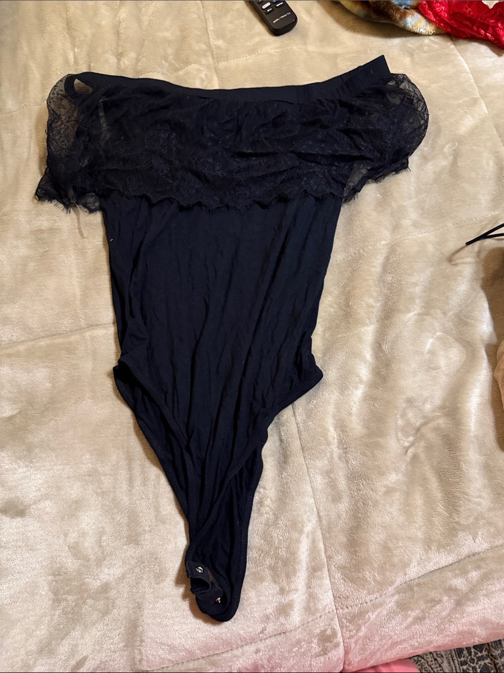 Fashion Nova Black Lace Off-Shoulder Bandeau Bodysuit